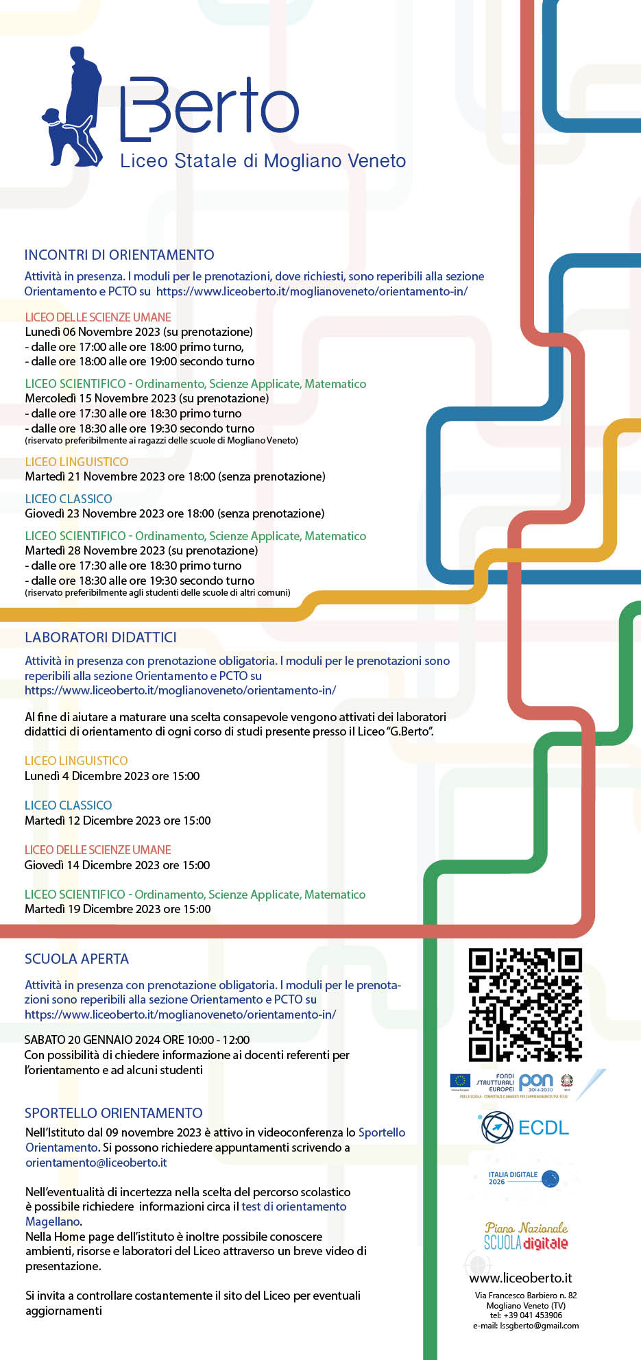 Calendario Eventi Orientamento in ingresso – Liceo Statale "Giuseppe Berto"